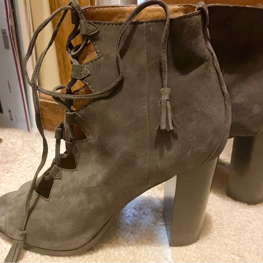 never worn brown suede lace up high heels
